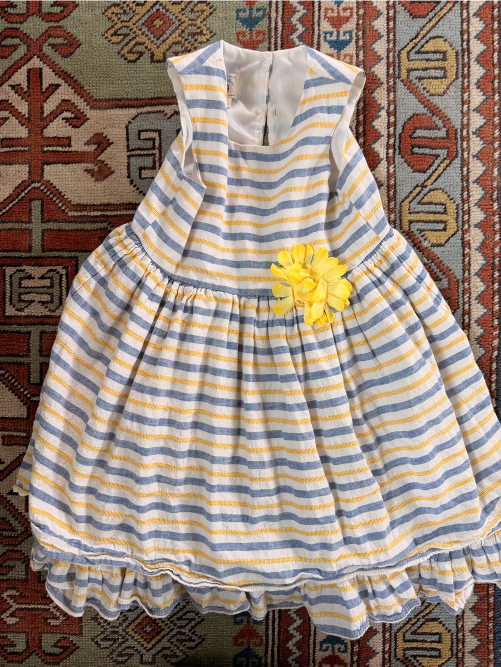 marmellata Yellow and Blue Striped Floral Waist Party Dress